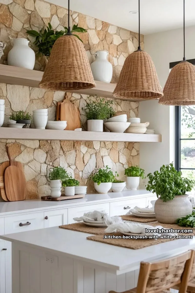 natural stone mosaic backsplash with organic, uneven edges 1
