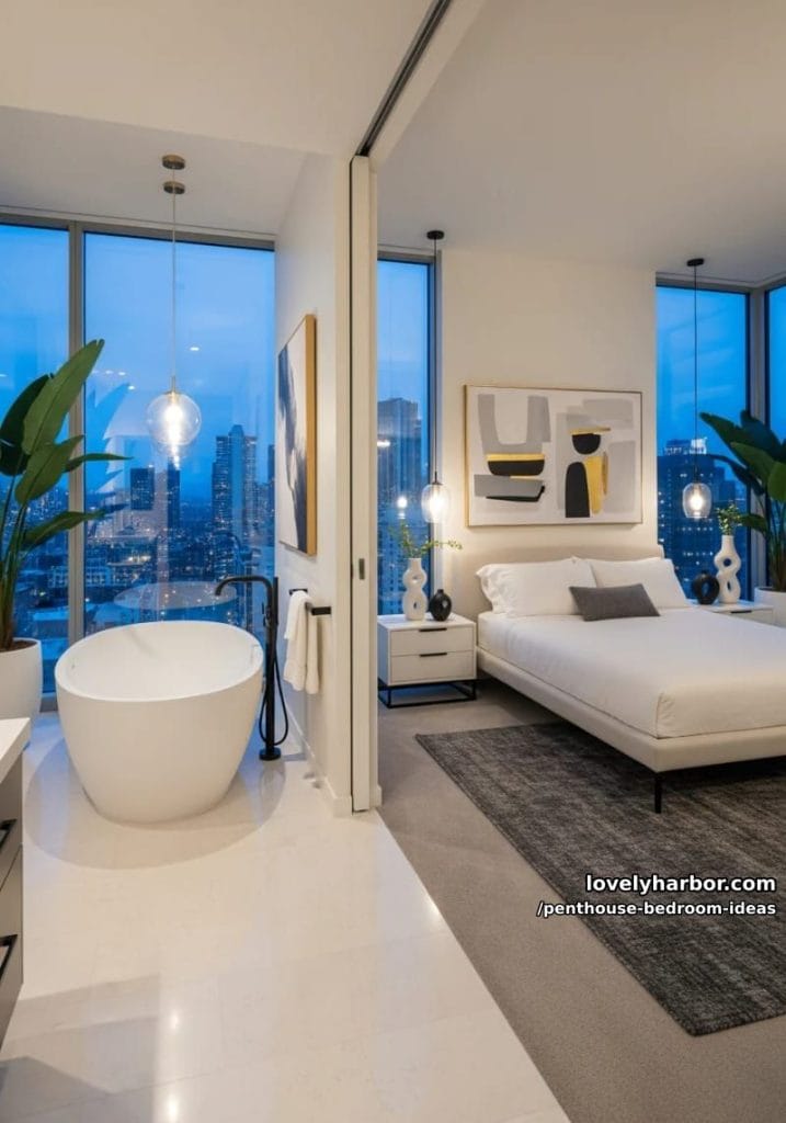 Image showcasing 27 Modern Penthouse Bedroom Ideas That Wow - Lovely Harbor