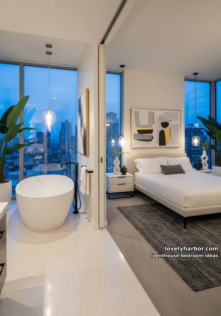 27 Modern Penthouse Bedroom Ideas That Wow - Lovely Harbor - Penthouse Bedroom Decor Ideas On A Budget