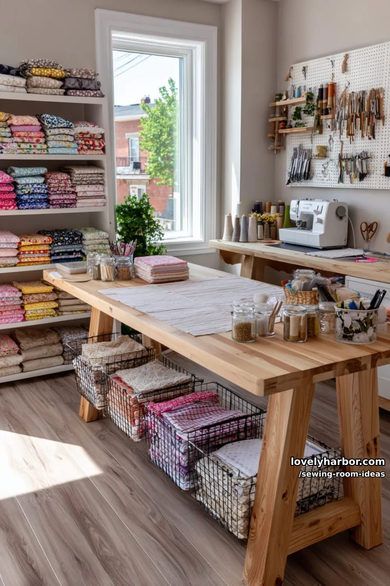 open wire baskets for fat quarters and visible fabric inspiration 1