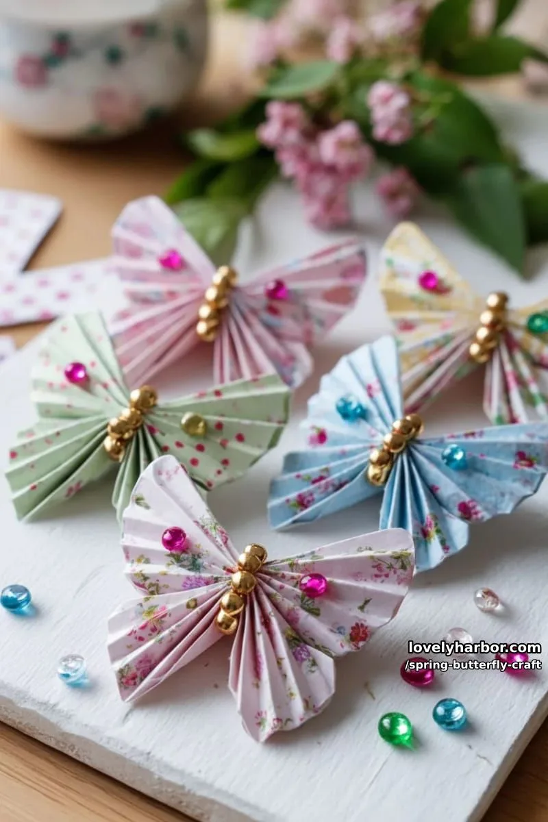 origami butterflies with patterned scrapbook paper and jewel stickers 1