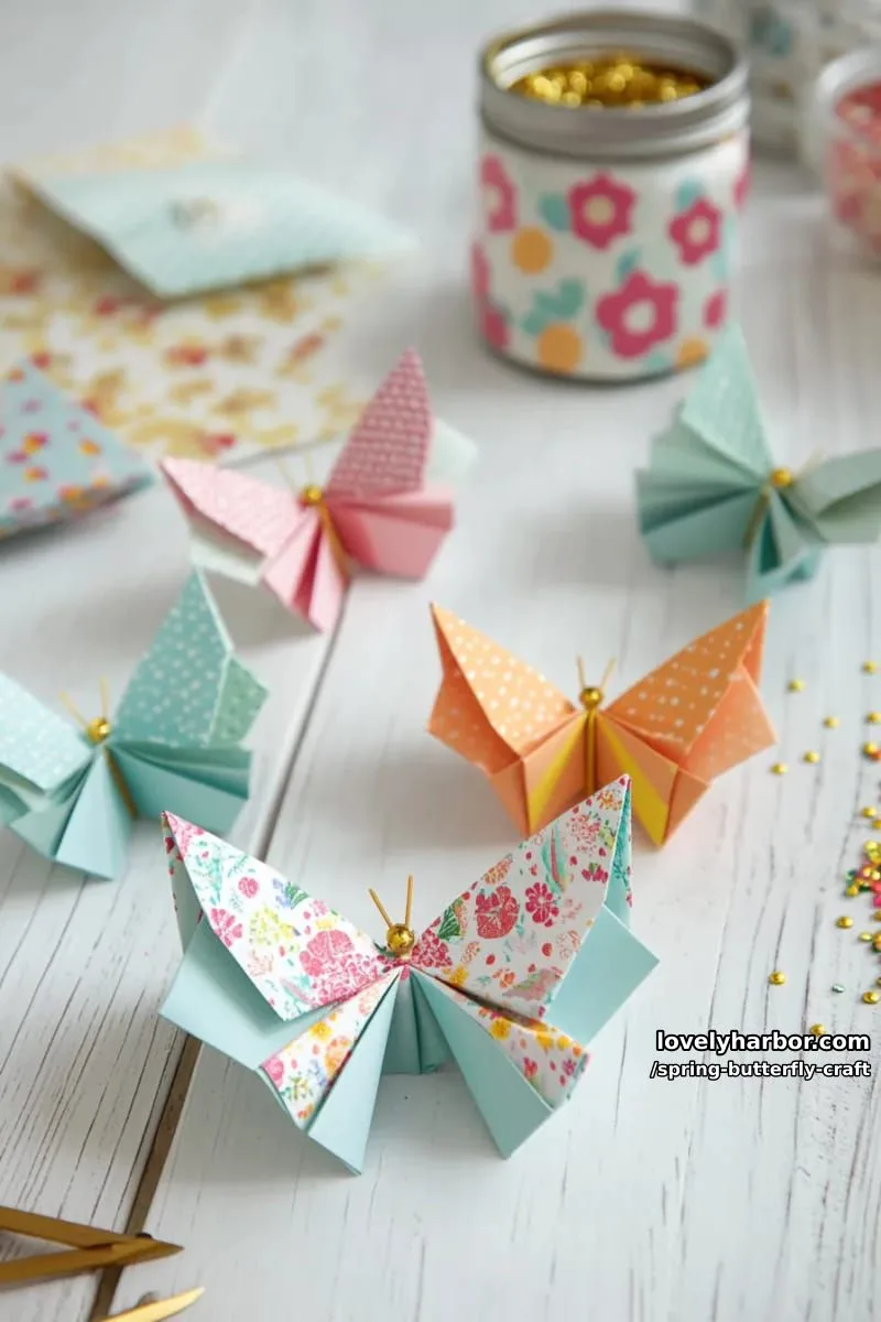 origami butterflies with patterned scrapbook paper and jewel stickers 1