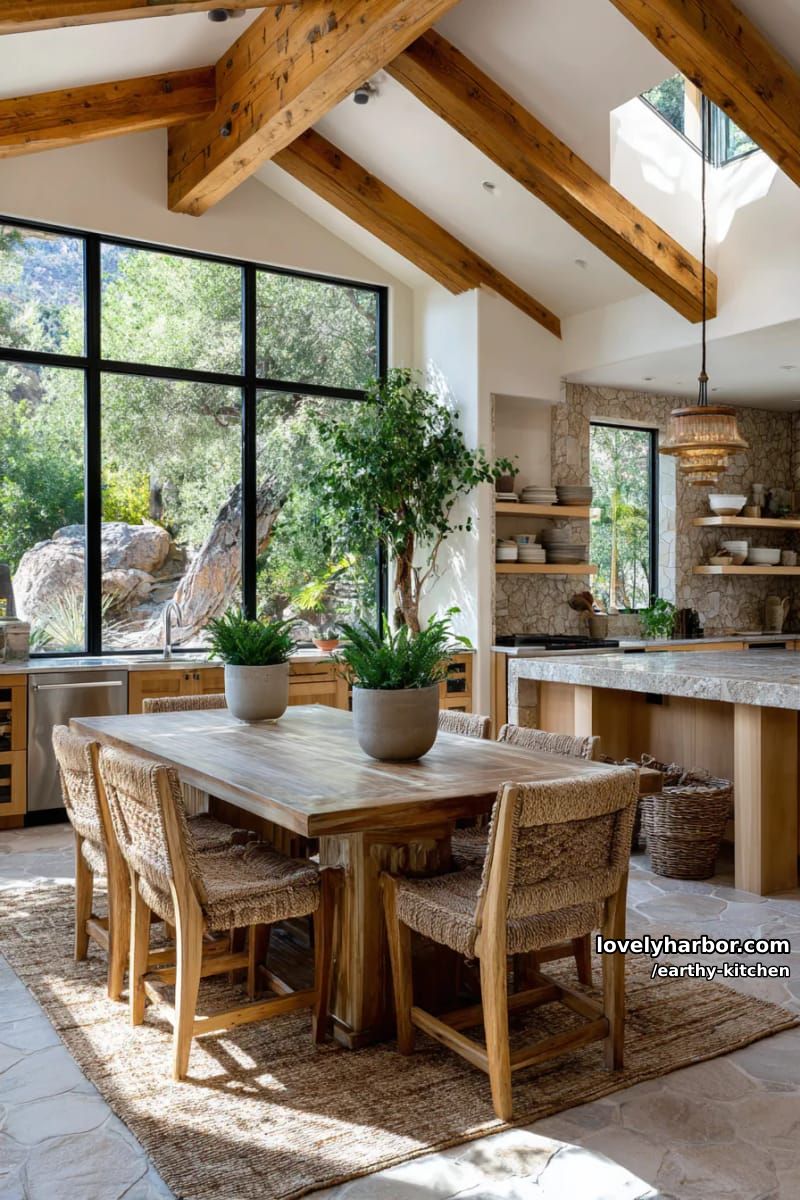 janelas grandes emoldurando vistas naturais ao ar livre com vigas de madeira aconchegantes no teto 1