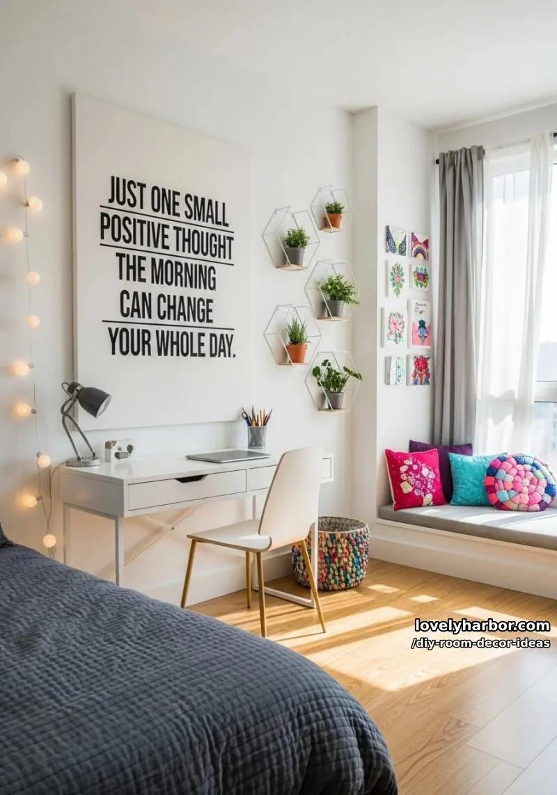 15 Creative DIY Room Decor Ideas to Add Color to Your Space 32 paint a motivational quote canvas using bold black and white typography 1