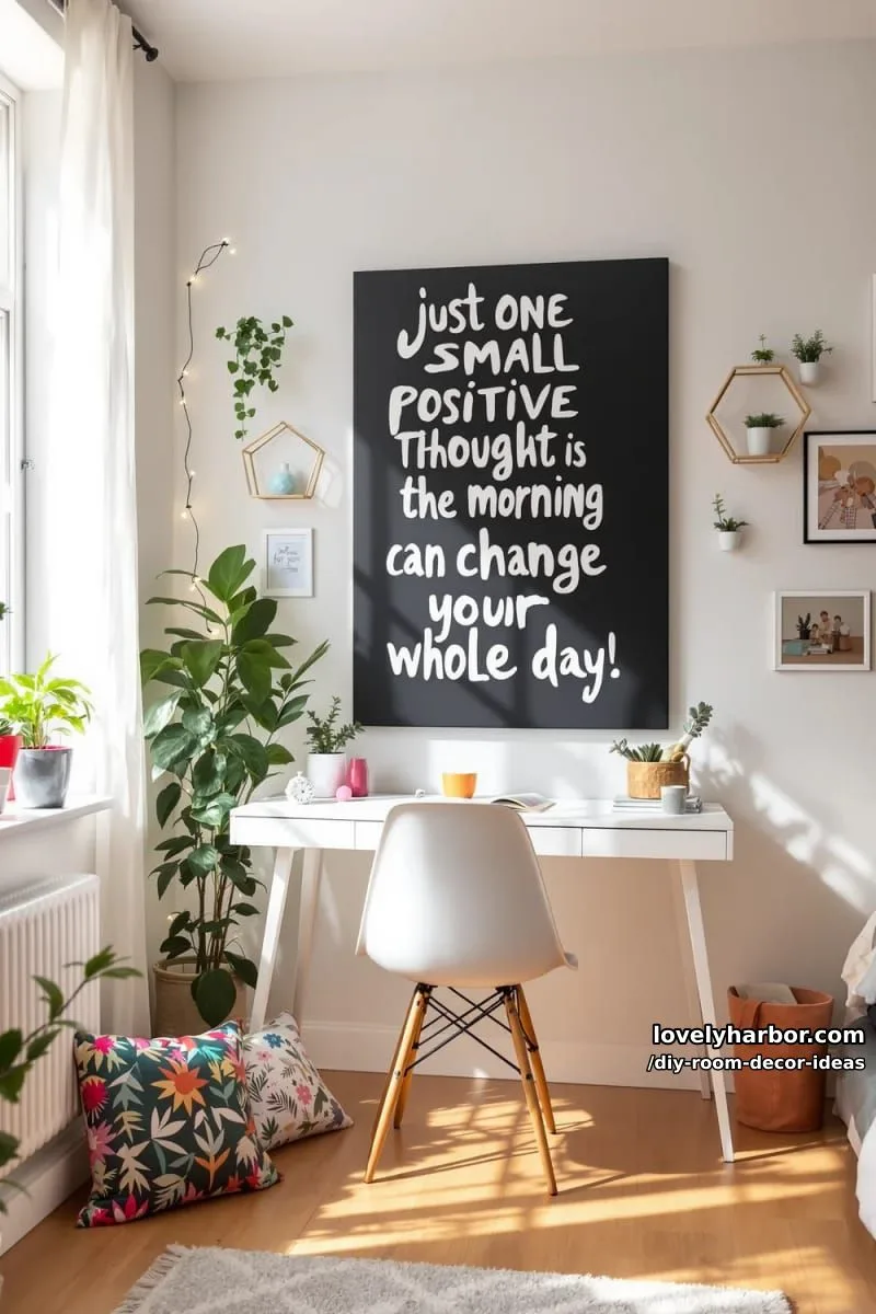 15 Creative DIY Room Decor Ideas to Add Color to Your Space 33 paint a motivational quote canvas using bold black and white typography 1