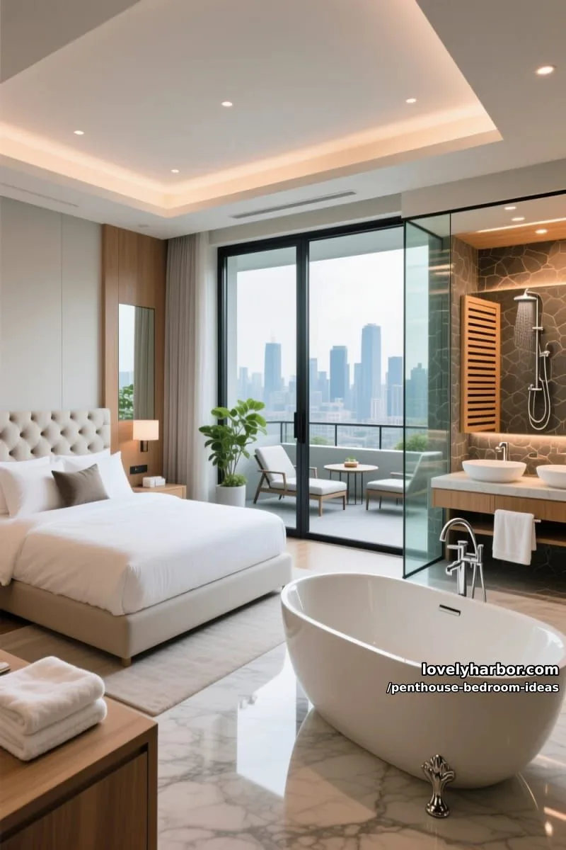 penthouse bedroom suite with integrated spa, sauna, and private terrace access 1