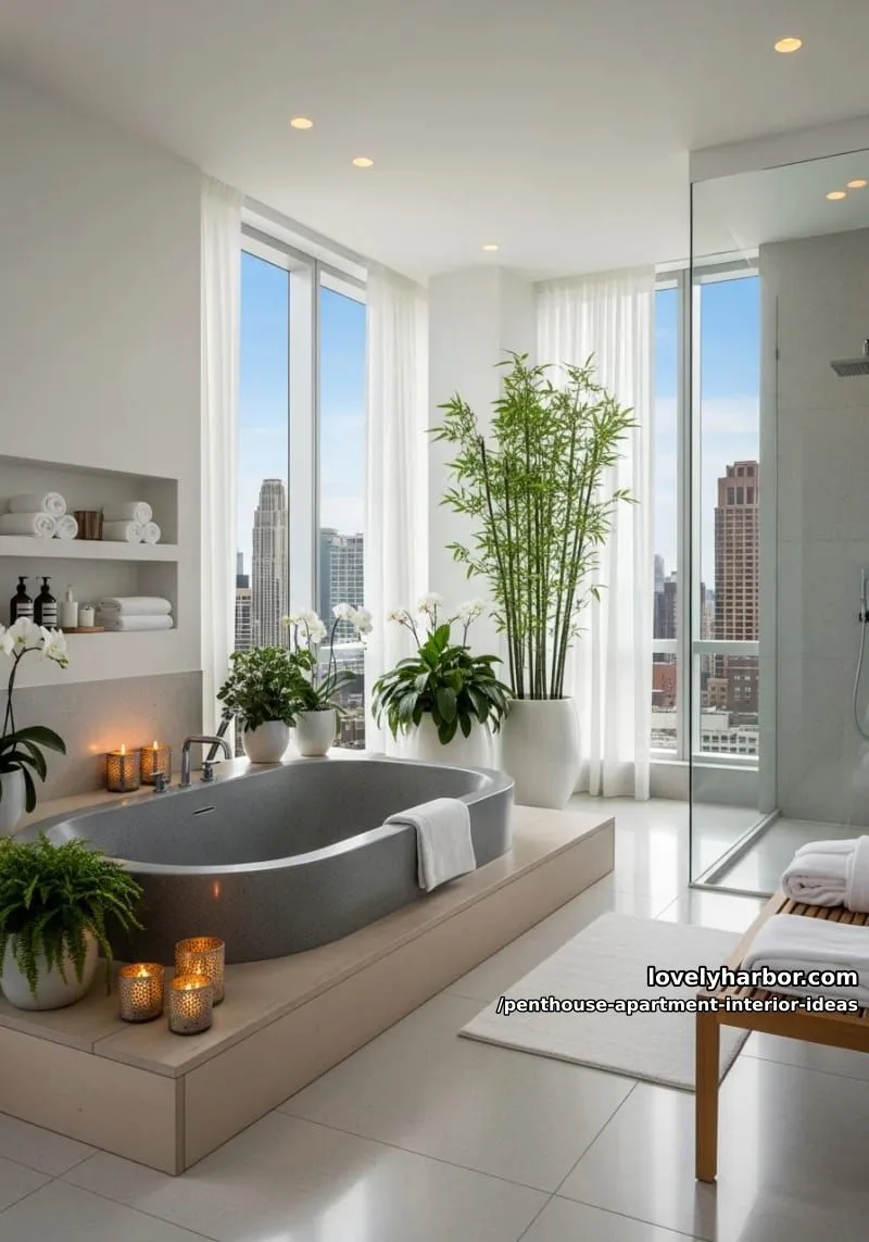 29 Stunning Penthouse Apartment Interior Design Ideas for a Fresh New Look 50 private spa sanctuary with sunken soaking tub and city views 1