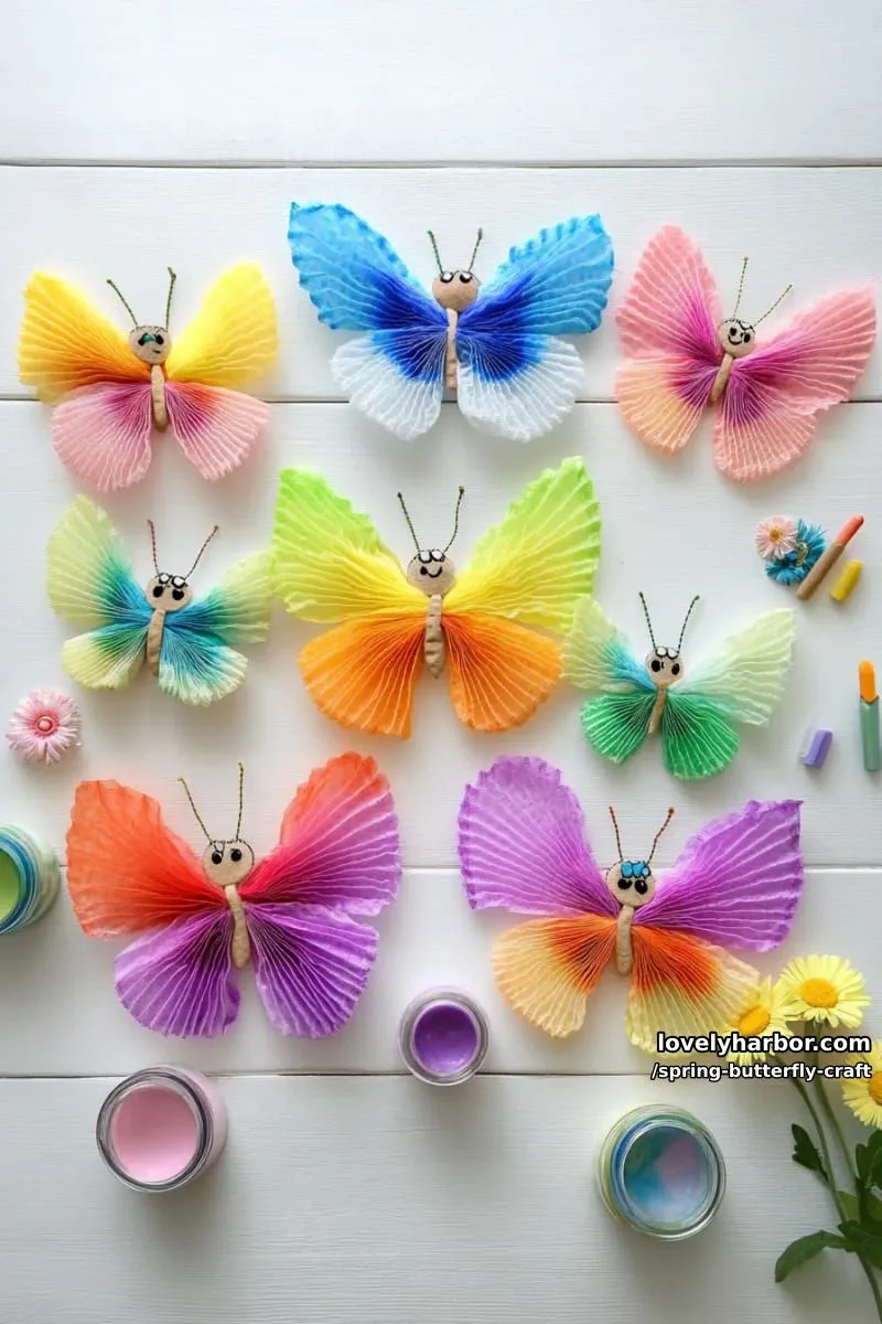 rainbow coffee filter butterflies with chenille stem antennae and googly eyes 1