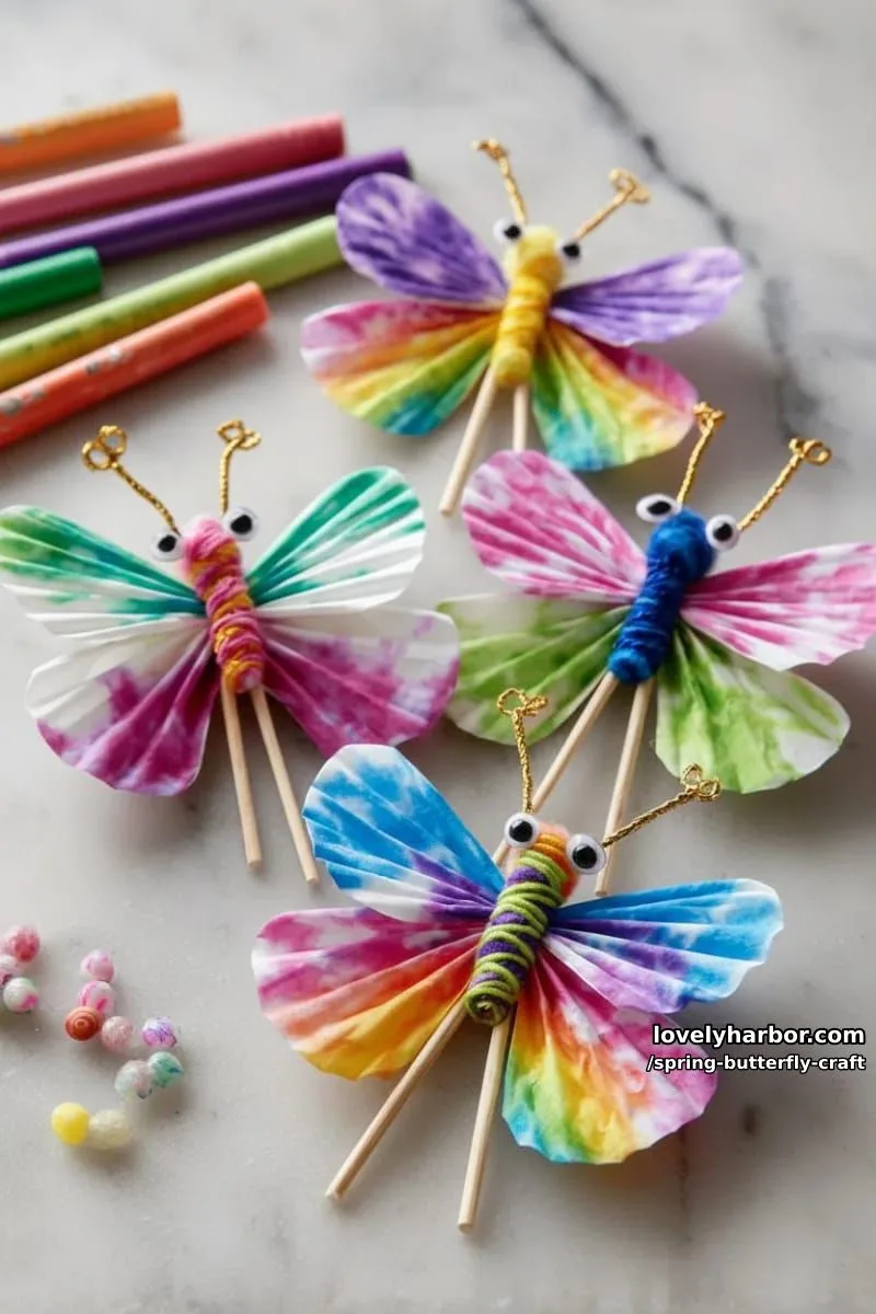 rainbow coffee filter butterflies with chenille stem antennae and googly eyes 1