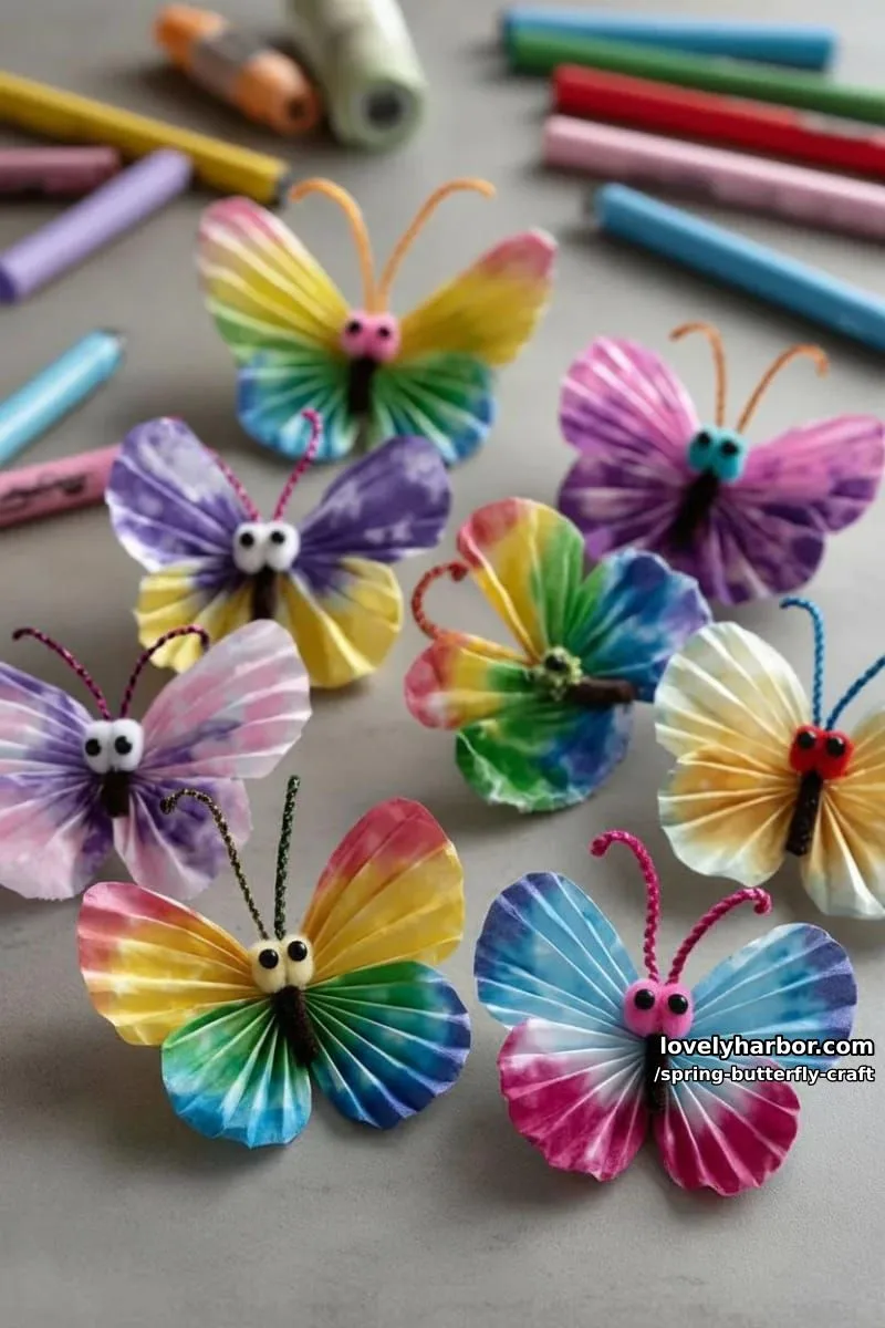 rainbow coffee filter butterflies with chenille stem antennae and googly eyes 1