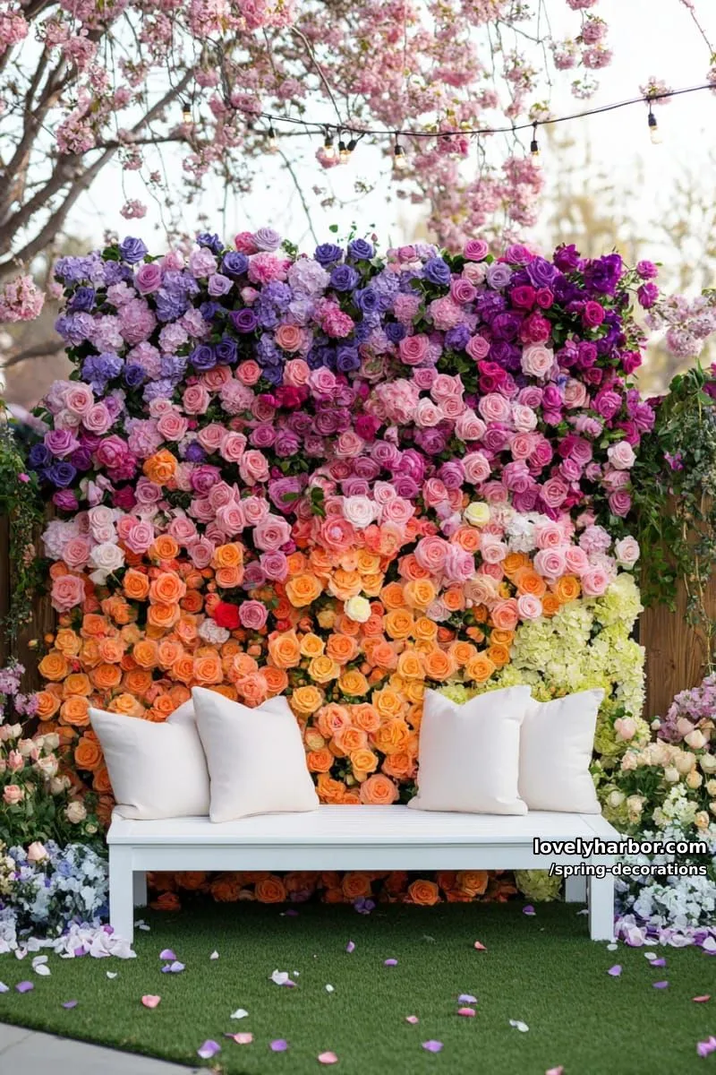 rainbow ombre flower wall for a striking spring photo spot 1