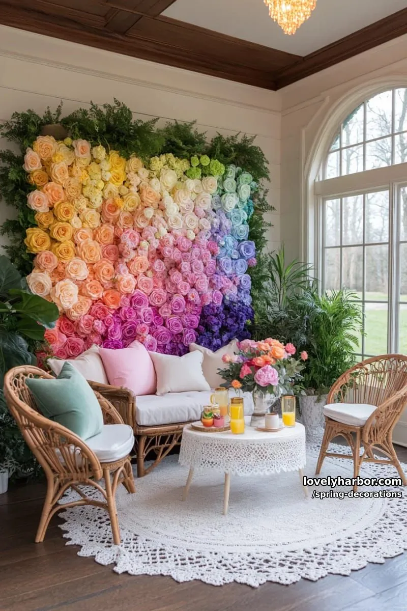 rainbow ombre flower wall for a striking spring photo spot 1