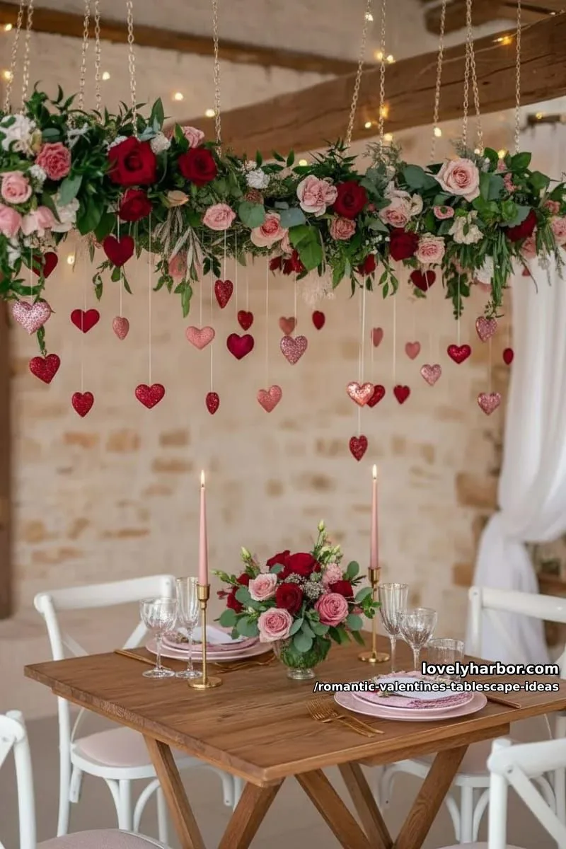 romantic dinner for two with hanging origami hearts and twinkle fairy lights 1