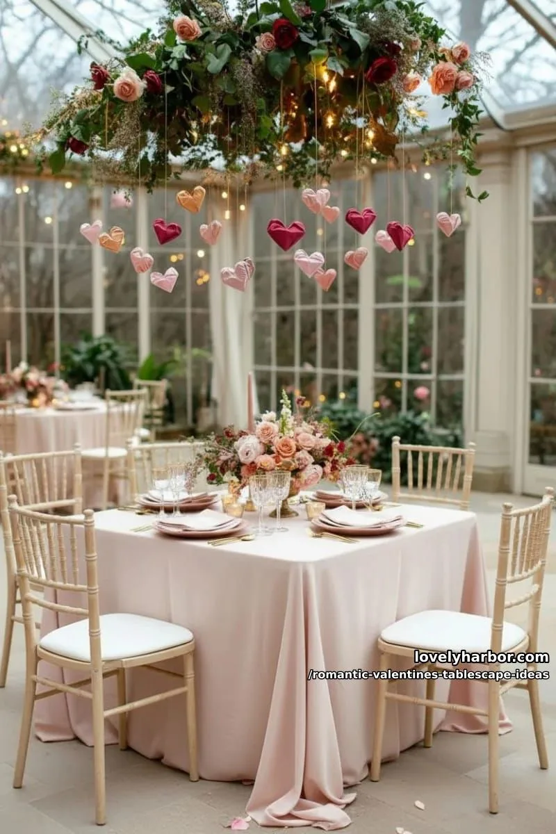 romantic dinner for two with hanging origami hearts and twinkle fairy lights 1