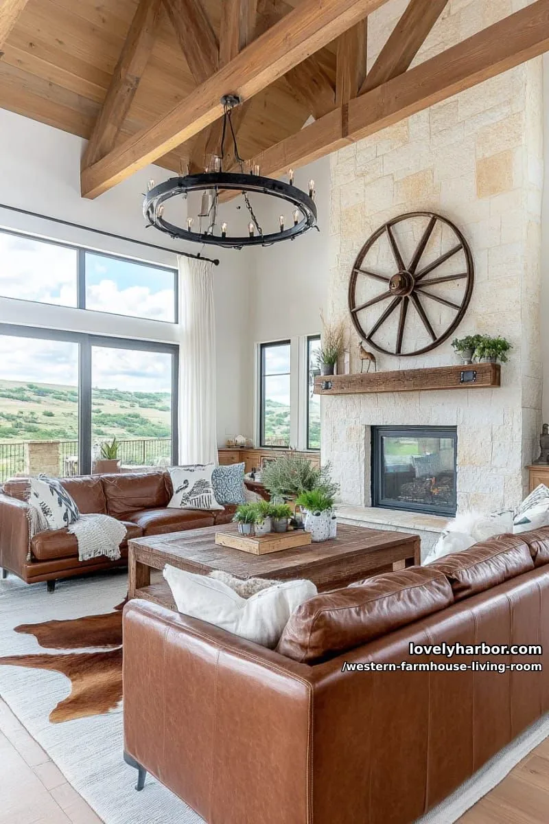 rustic wood beam ceiling paired with wrought iron wagon wheel chandelier 1