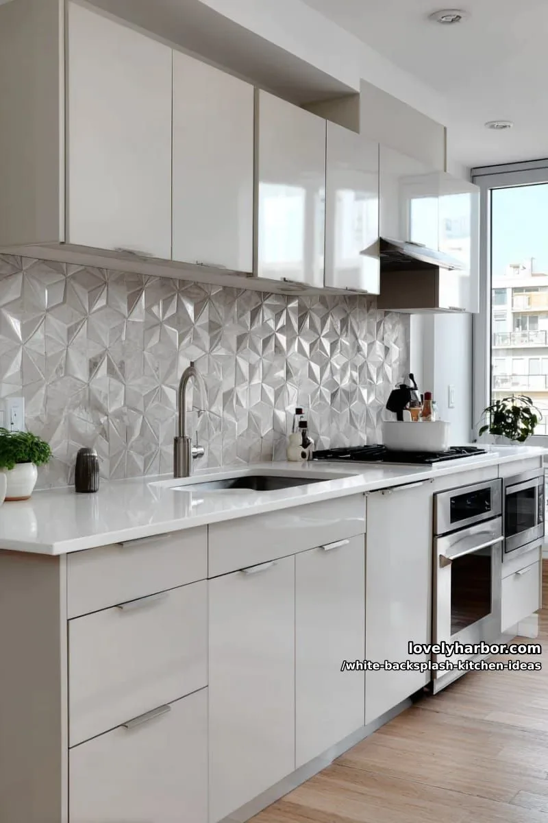 15 Elegant White Backsplash Ideas for Your Kitchen 4 sculptural 3d geometric tiles in matte white for a modern minimalist vibe 1