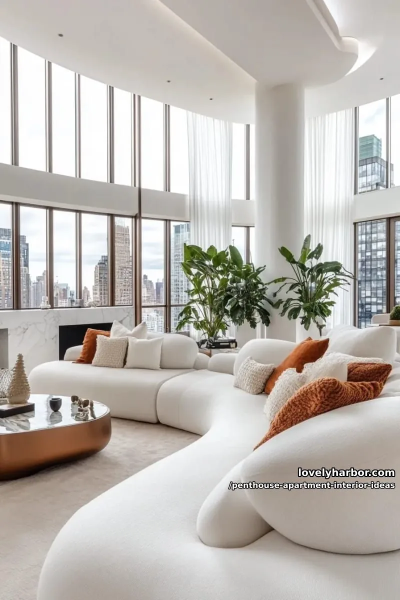 29 Stunning Penthouse Apartment Interior Design Ideas for a Fresh New Look 74 serene white-on-white lounge with plush textures and bronze accents 1
