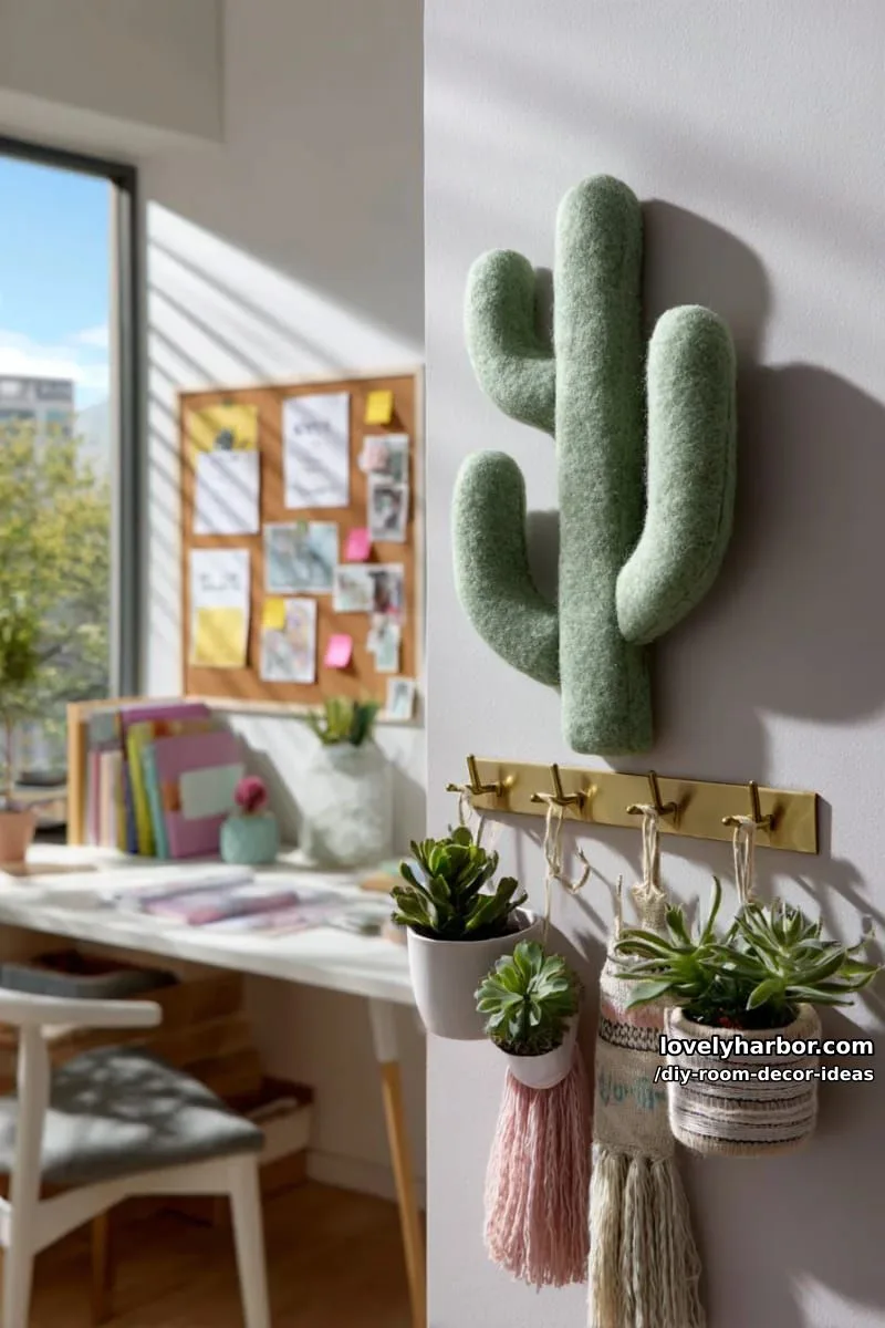 15 Creative DIY Room Decor Ideas to Add Color to Your Space 36 shape a cactus wall organizer with mint green felt and gold hooks 1