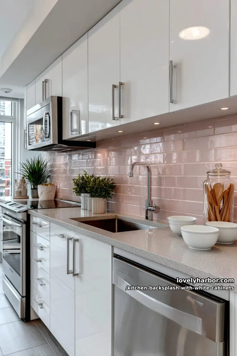 soft blush pink glass tiles to add a hint of warmth 1