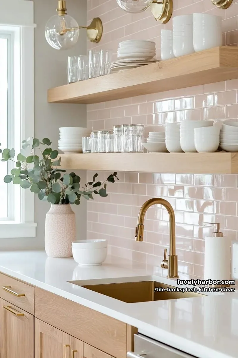 15 Tile Backsplash Ideas for a Stylish Kitchen 31 soft blush pink subway tiles with a high-gloss finish and offset joints 1
