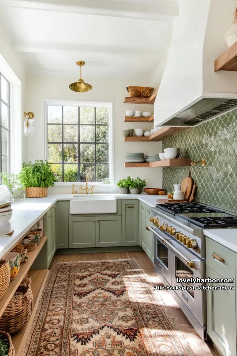 15 Tile Backsplash Ideas for a Stylish Kitchen 8 soft sage green zellige tiles with subtle glaze variations for artisan charm 1