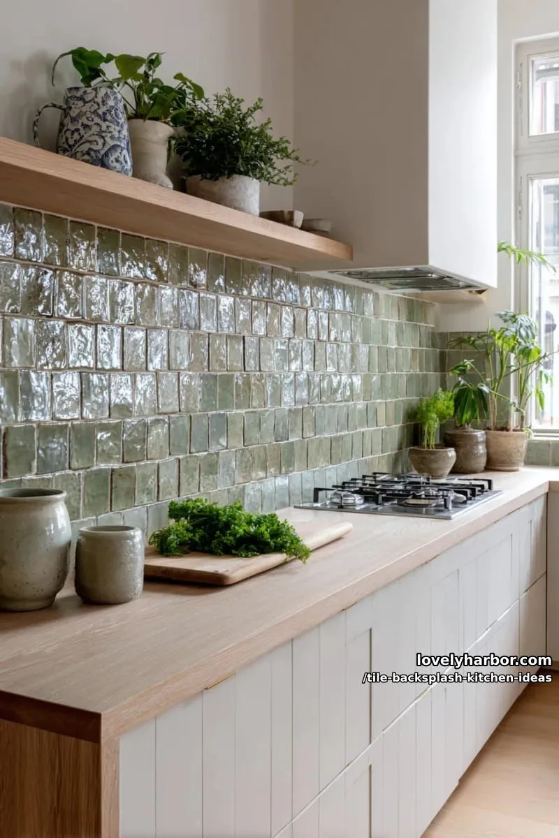 15 Tile Backsplash Ideas for a Stylish Kitchen 9 soft sage green zellige tiles with subtle glaze variations for artisan charm 1