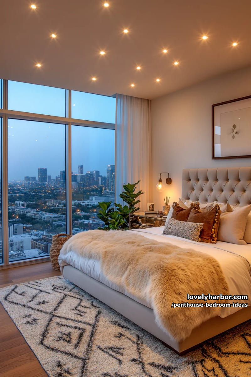 27 Modern Penthouse Bedroom Ideas That Wow 65 softly illuminated ceiling coves with star-like recessed lights for dreamy ambiance 1