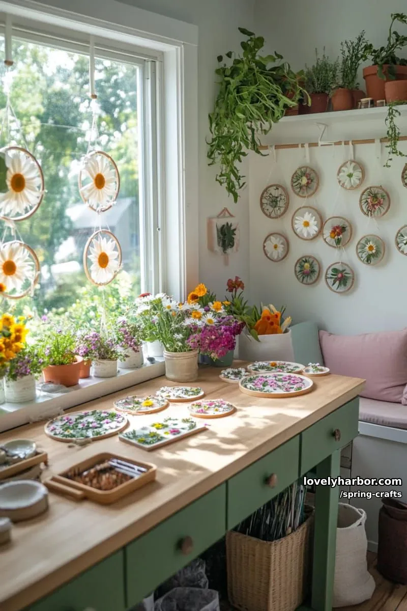 sun-catcher frames using translucent beads and pressed daisy petals 1