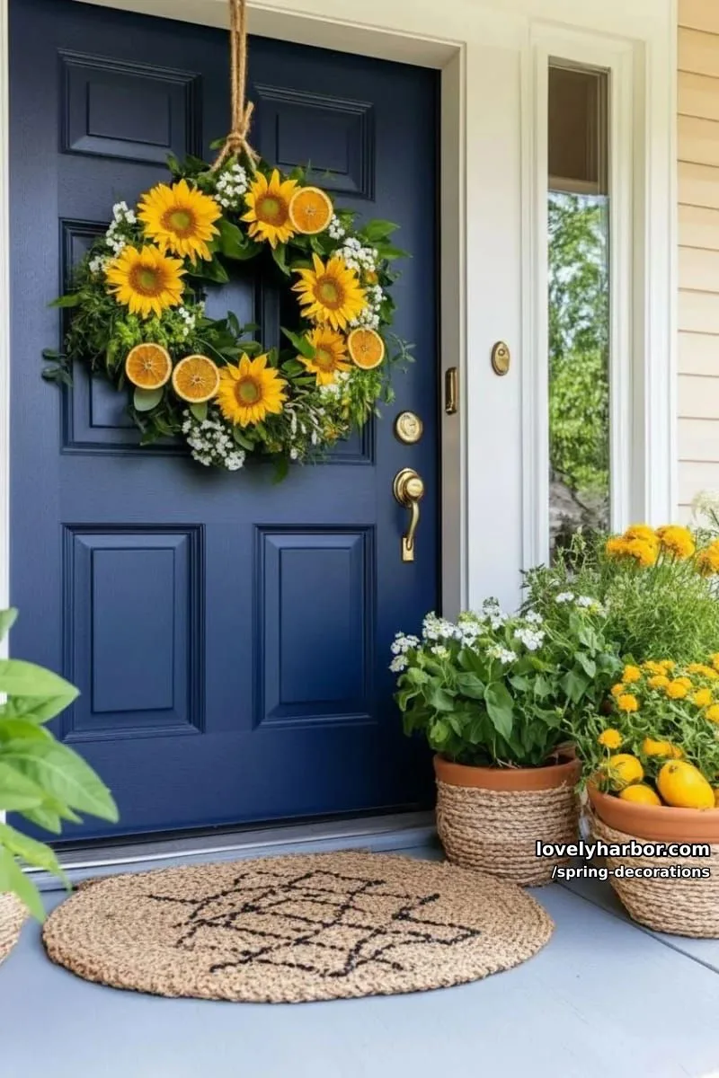 sunflower and orange slice wreath for a bold front door statement 1