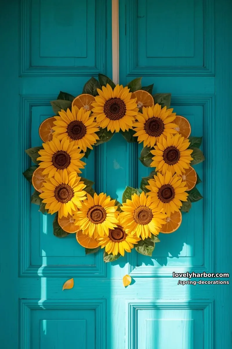 sunflower and orange slice wreath for a bold front door statement 1