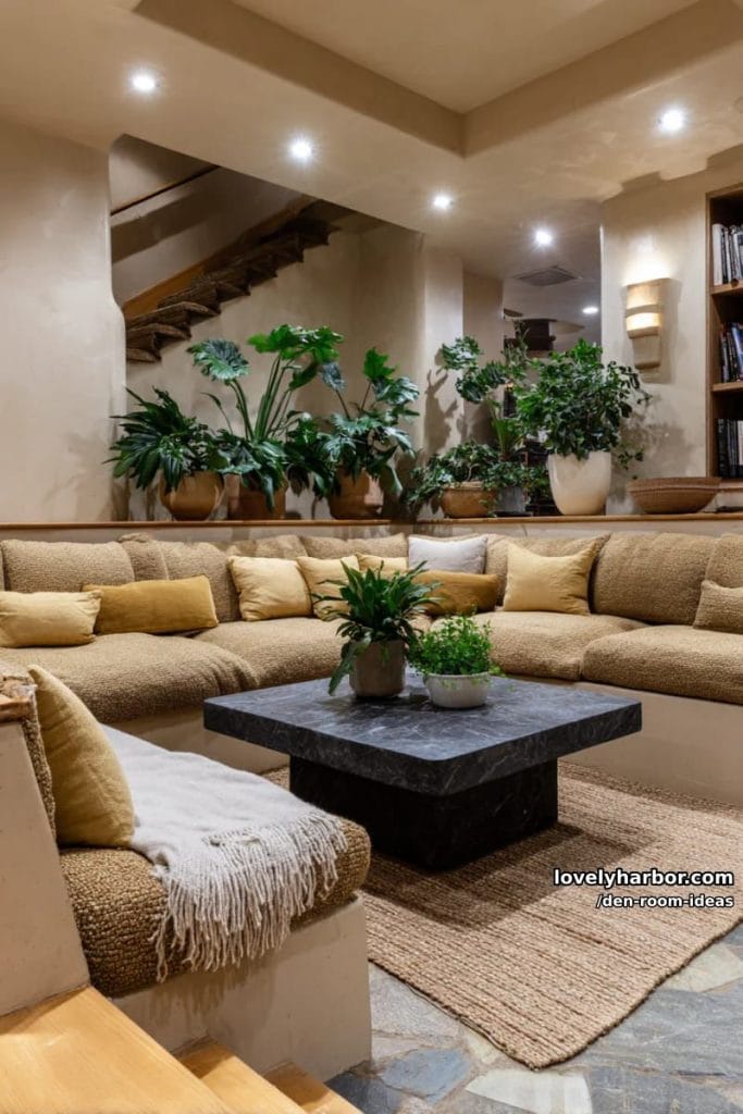 Man Cave 2 sunken den lounge featuring earthy tones and modular seating nooks 9