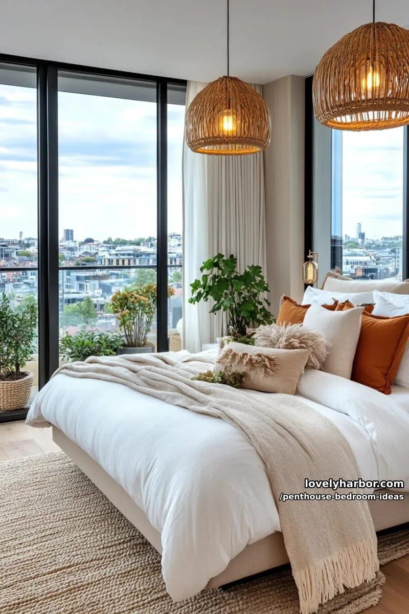 sunset-facing glass wall with a balcony garden for a nature-inspired luxury bedroom 1