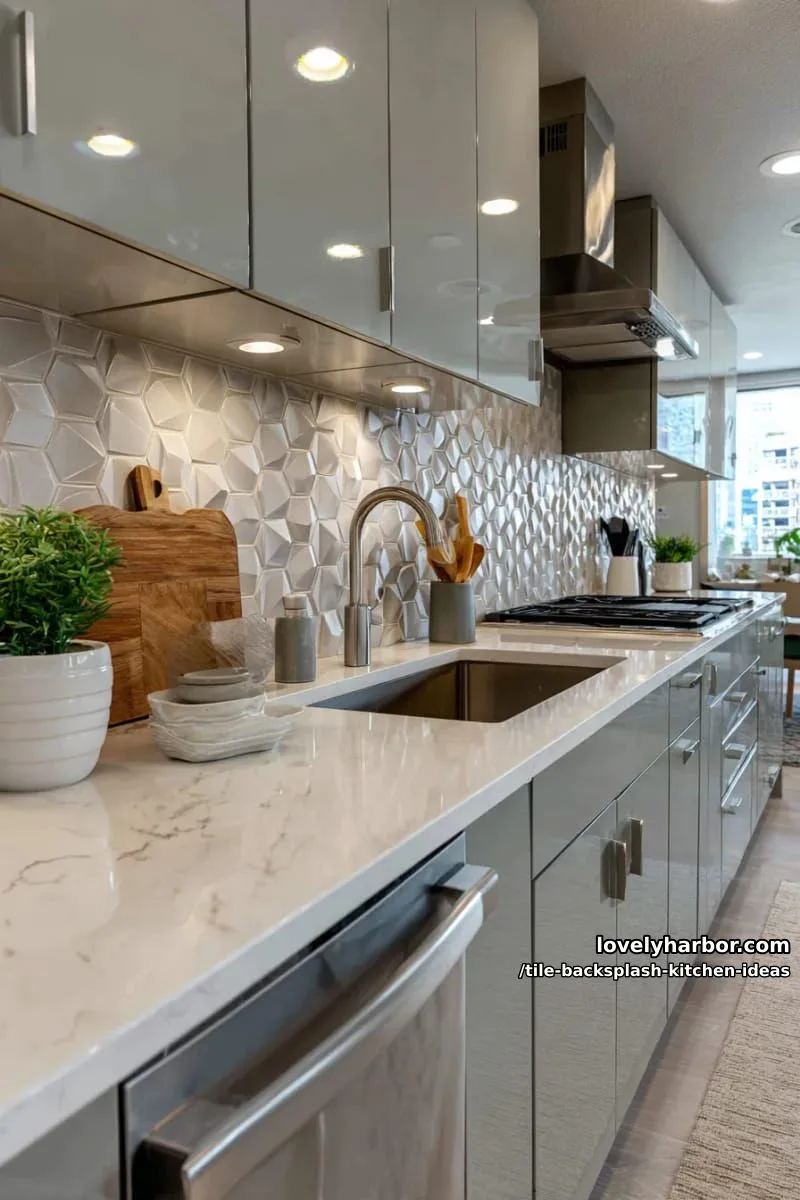 15 Tile Backsplash Ideas for a Stylish Kitchen 39 textured neutral tiles with sculptural, three-dimensional patterns for depth 1