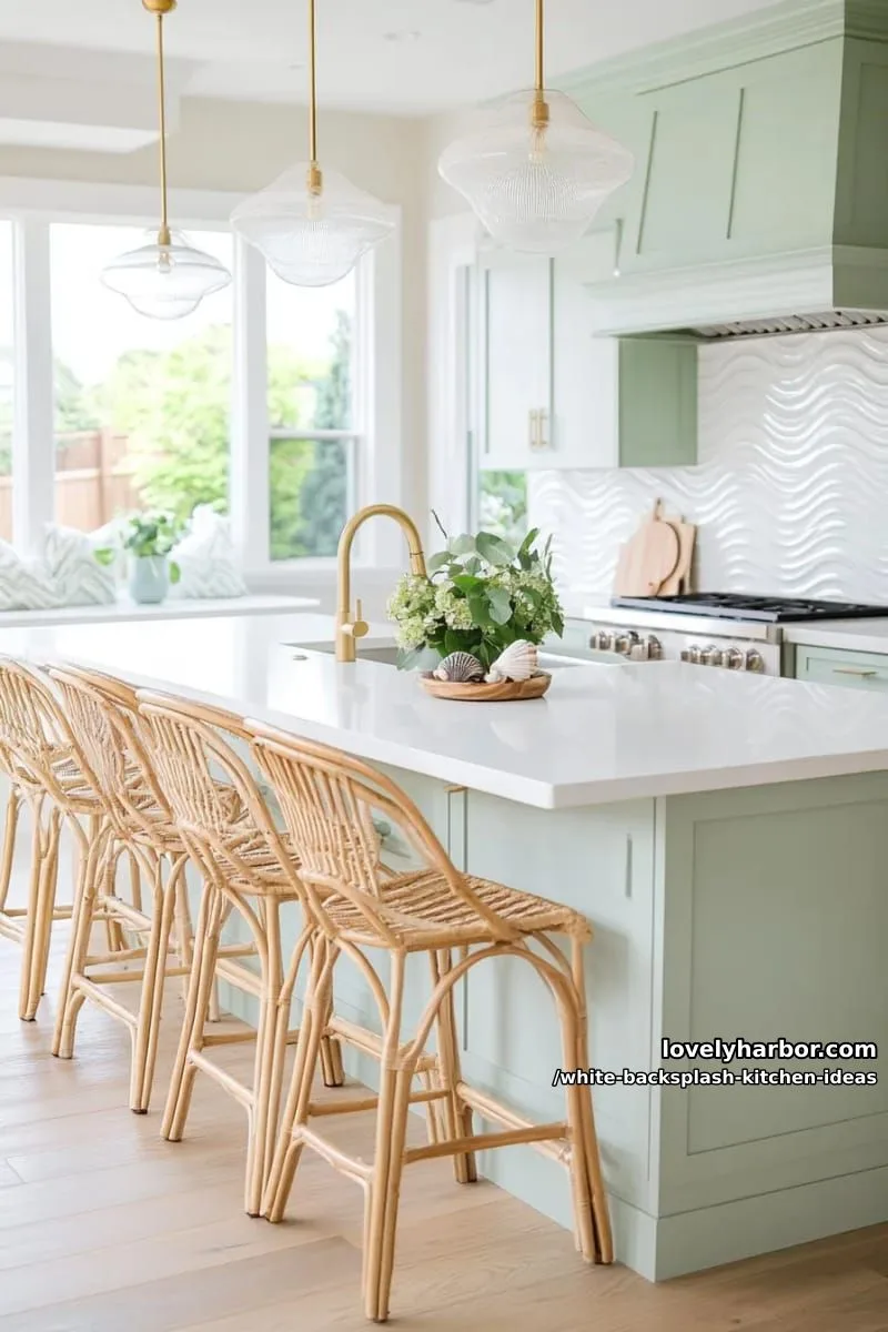 15 Elegant White Backsplash Ideas for Your Kitchen 35 textured wave-patterned white tile for a dynamic, ocean-inspired kitchen wall 1