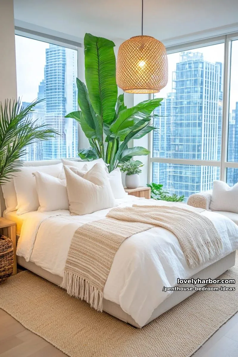 urban jungle penthouse: oversized plants and neutral tones with city views 1