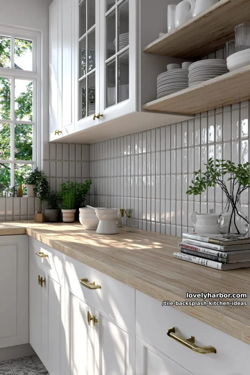 15 Tile Backsplash Ideas for a Stylish Kitchen 26 vertical beadboard effect tiles in pale gray for a cottagecore kitchen touch 1