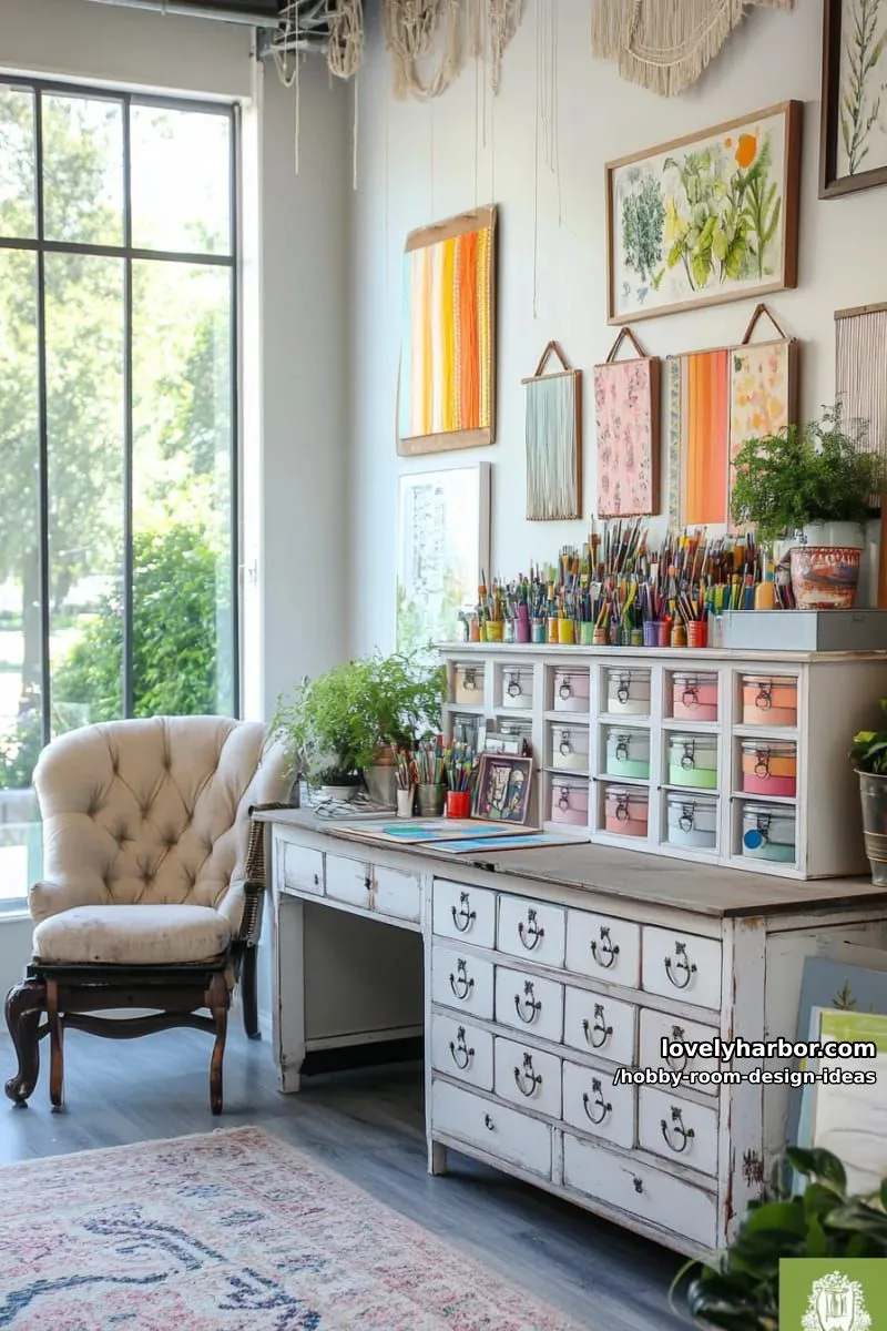 15 Inspiring Hobby Room Design Ideas You’ll Love 33 vintage apothecary cabinet repurposed for tiny craft or art supply storage 1