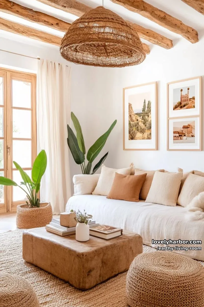 Bring Nature Indoors: 15 Earthy Living Room Designs to Inspire 15 vintage landscape gallery wall using muted natural wood frames 1