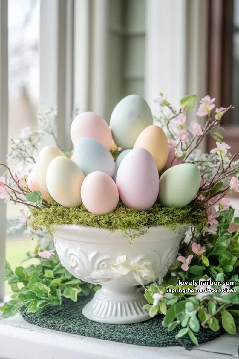 27 Gorgeous Spring Decor Ideas to Brighten Your Home 66 whimsical egg topiary in a white planter for a unique spring porch display 1