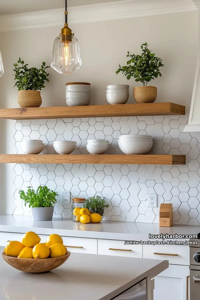 15 Elegant White Backsplash Ideas for Your Kitchen 11 white hexagon tiles with subtle gray grout lines for soft definition 1