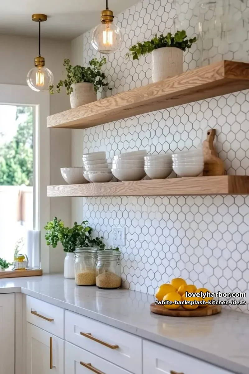 15 Elegant White Backsplash Ideas for Your Kitchen 12 white hexagon tiles with subtle gray grout lines for soft definition 1