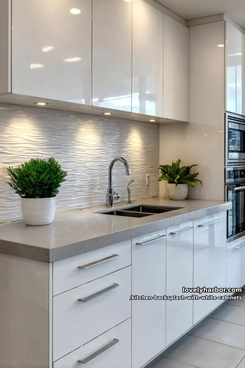 white textured wave tiles for a modern, minimalist look 1