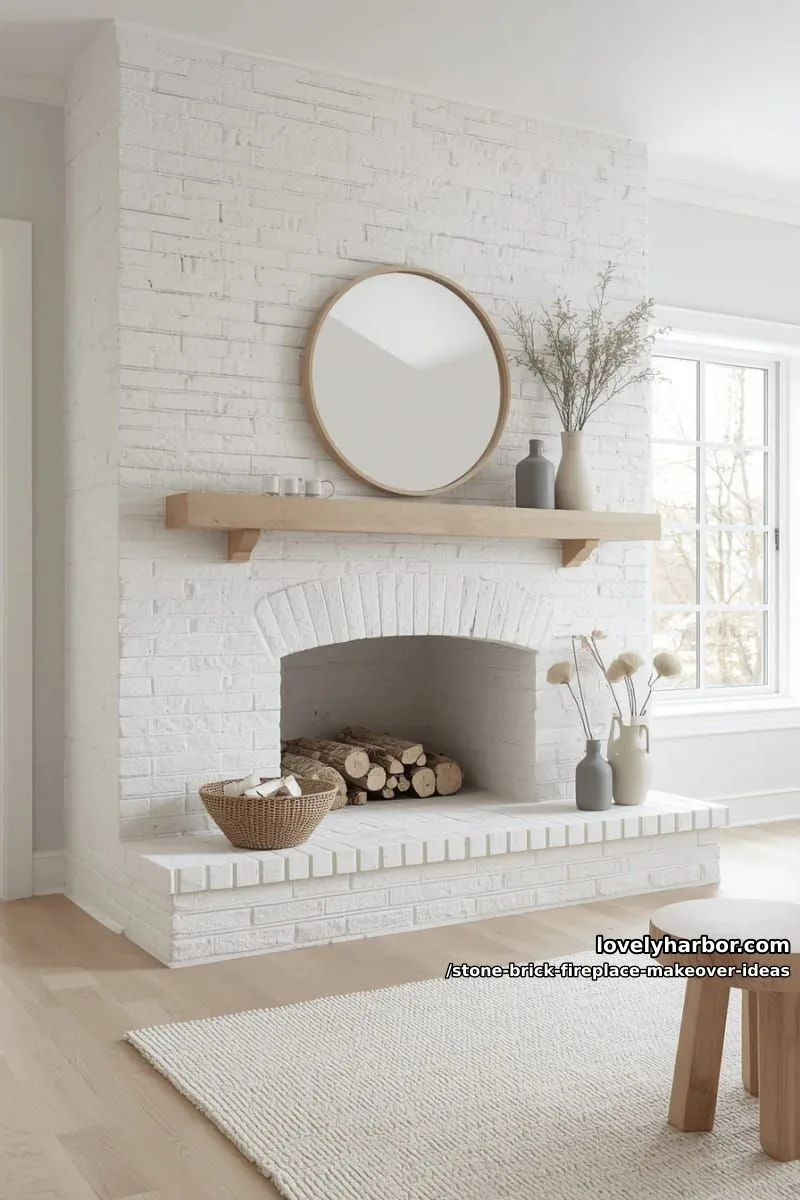 whitewash stone and brick for a fresh, scandinavian-inspired hearth transformation. 1
