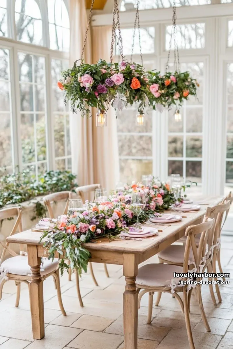 wildflower table runner with scattered petals and greenery 1