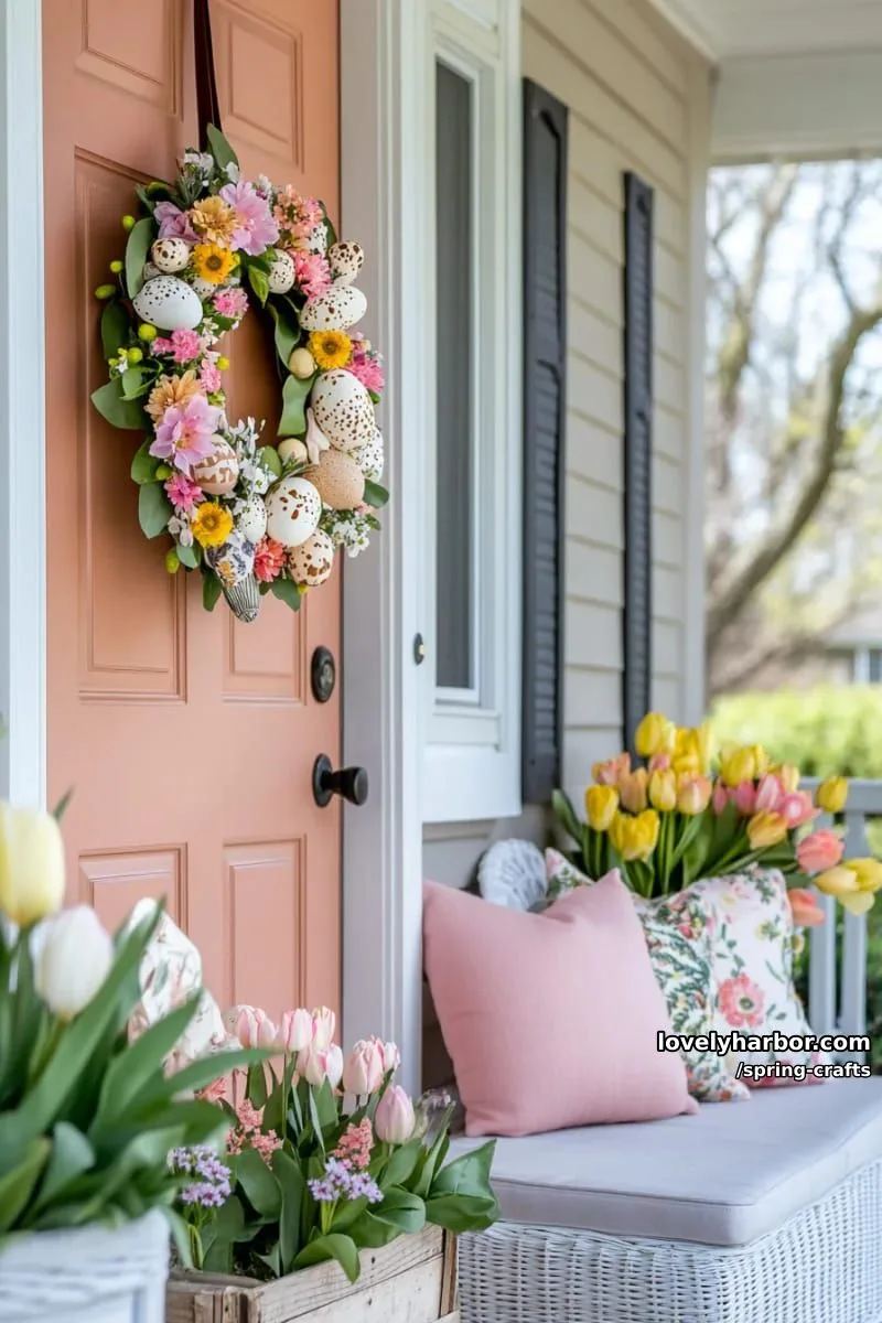 wreaths from faux eggshells and wildflowers for cheerful door decor 1