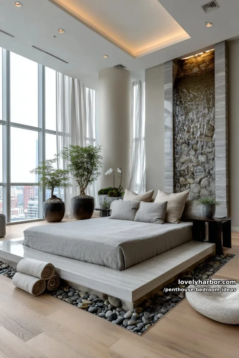 zen-inspired space bedroom: pebble gray palette and water feature wall 1