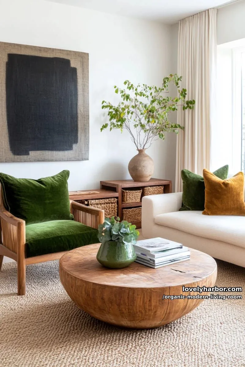 accent mid-century lounge chairs with plush, moss-green velvet cushions 1
