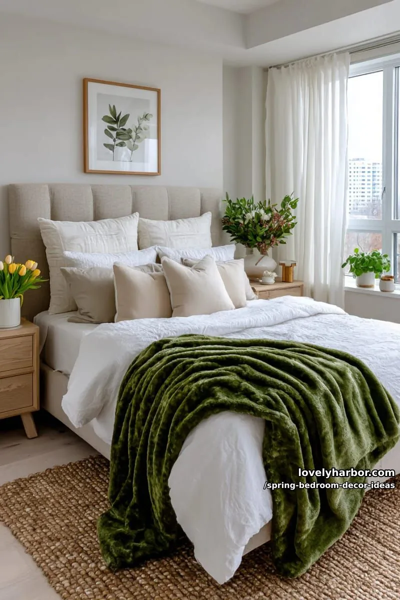 21 Unique Spring Bedroom Decor Ideas For 2026 43 add a velvet moss green blanket at the foot of a neutral bed for contrast. 1