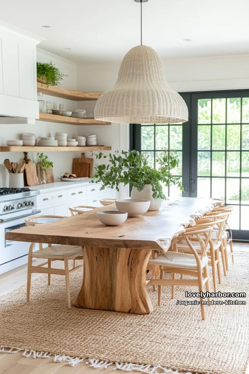 add oversized dome pendant lighting above a natural oak kitchen table. 1