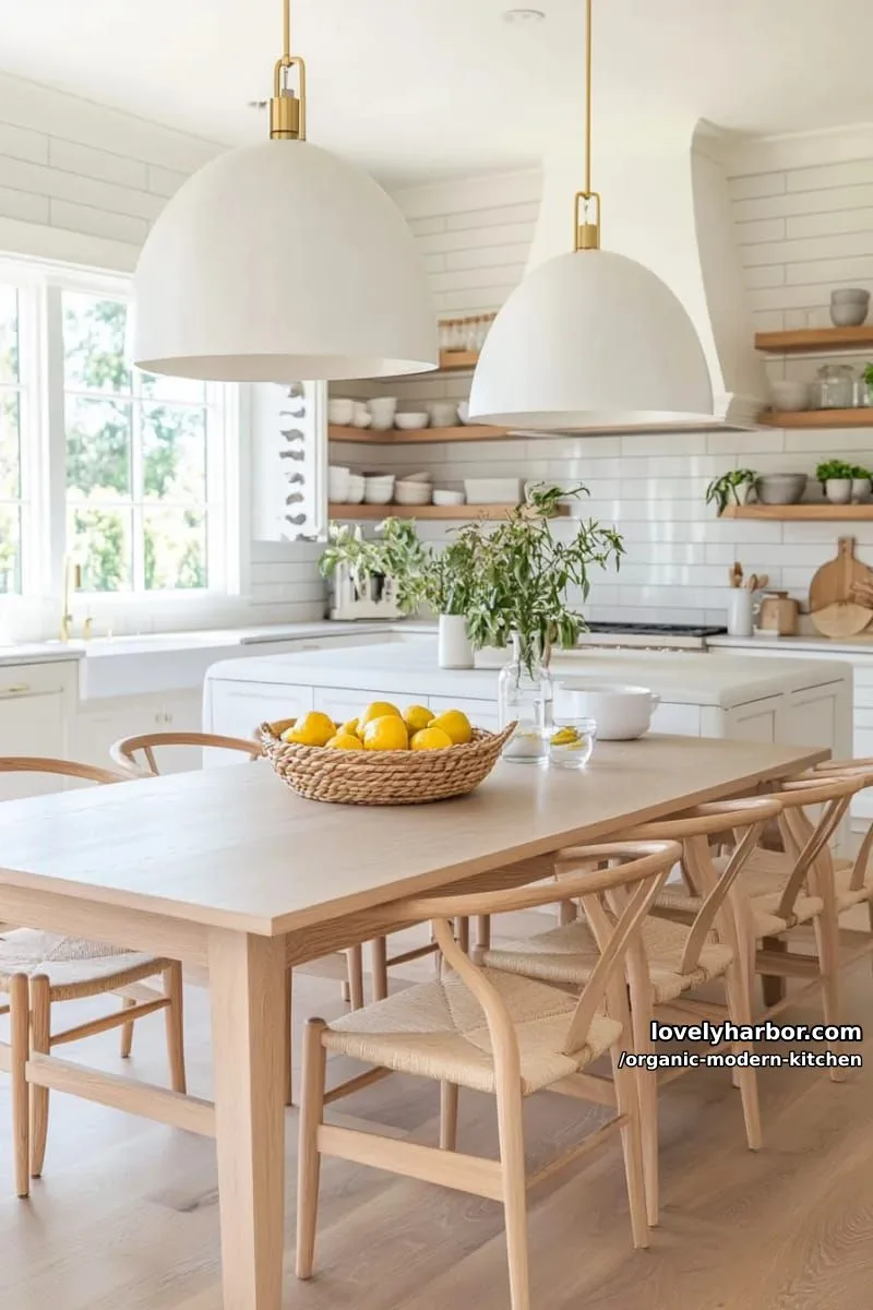 add oversized dome pendant lighting above a natural oak kitchen table. 1